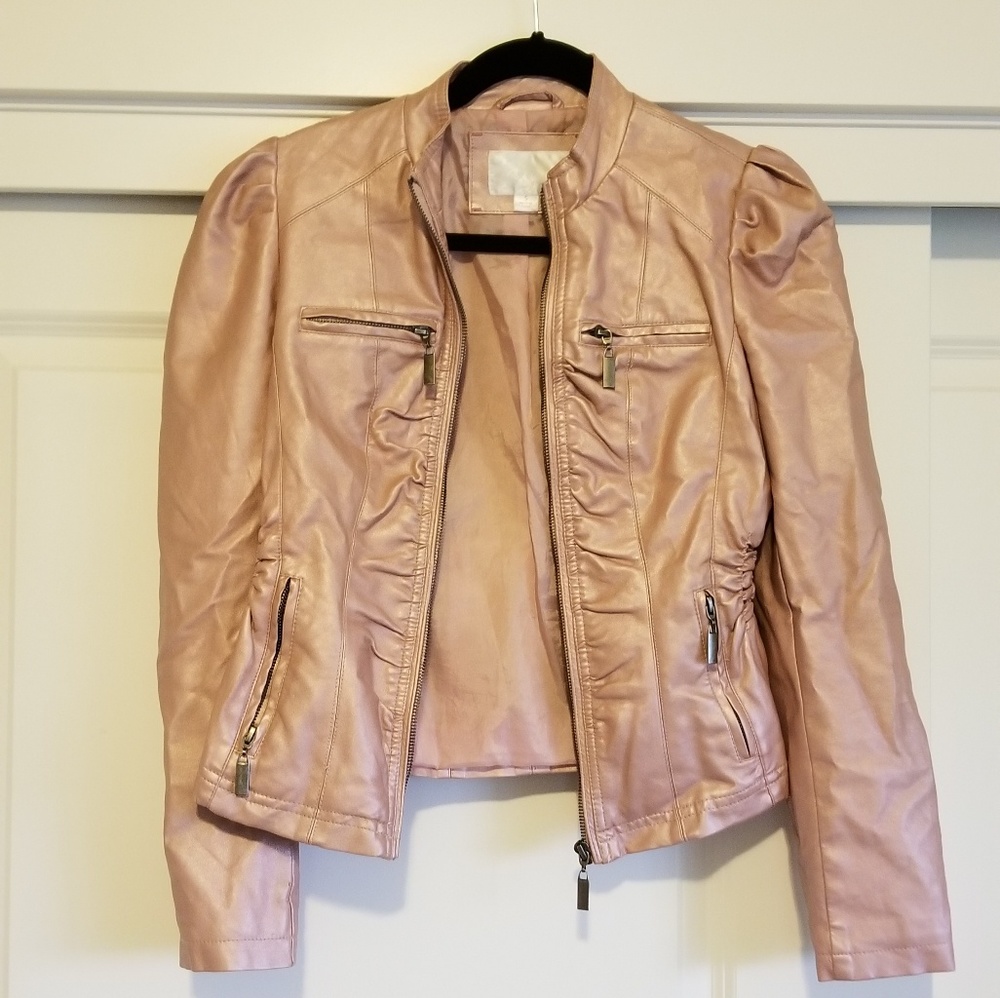 Faux Rose Metallic Leather Jacket